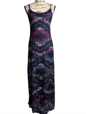 Y2k Fire Los Angeles Whimsigoth Lace Maxi Dress - Geometric Print - Size M